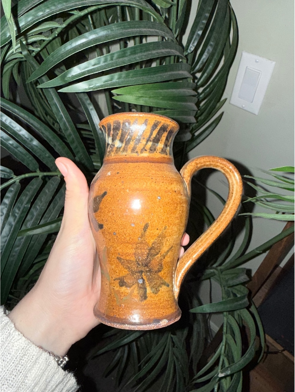 Ceramic handmade small Asian vase brown glazed earthenware